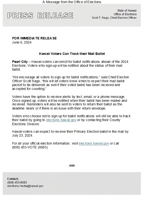 June 2024 Office of Elections Press Release