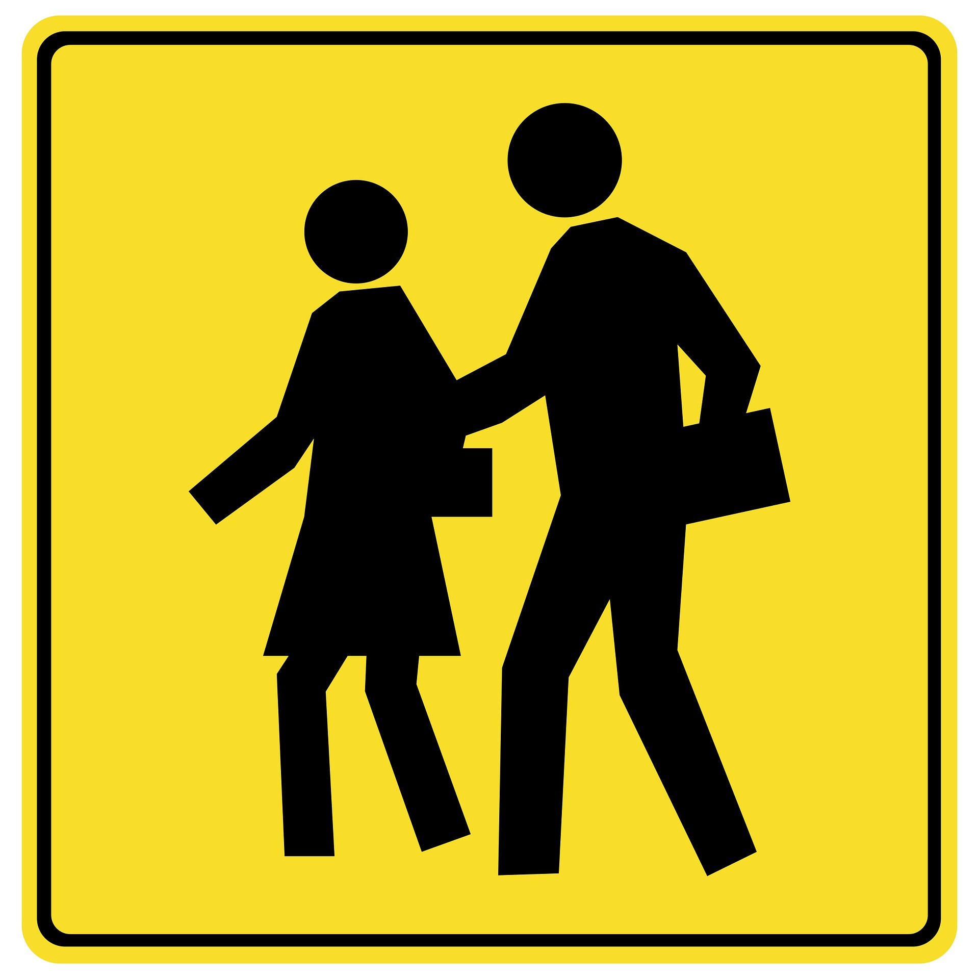 yellow and black pedestrian walking sign 