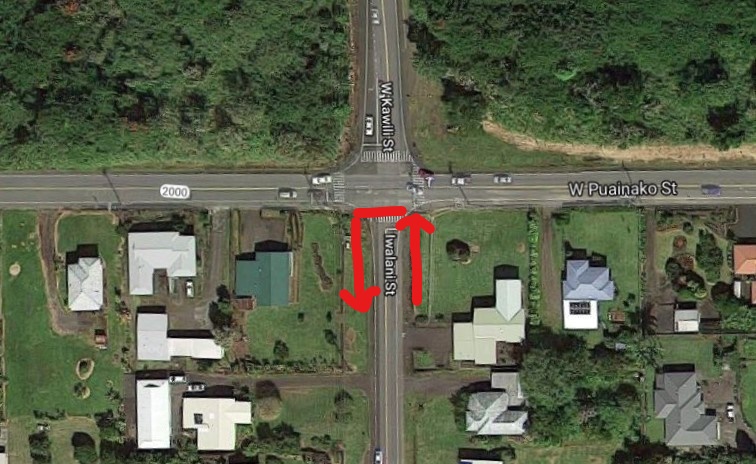 Satelite map of Iwalani Street in Hilo