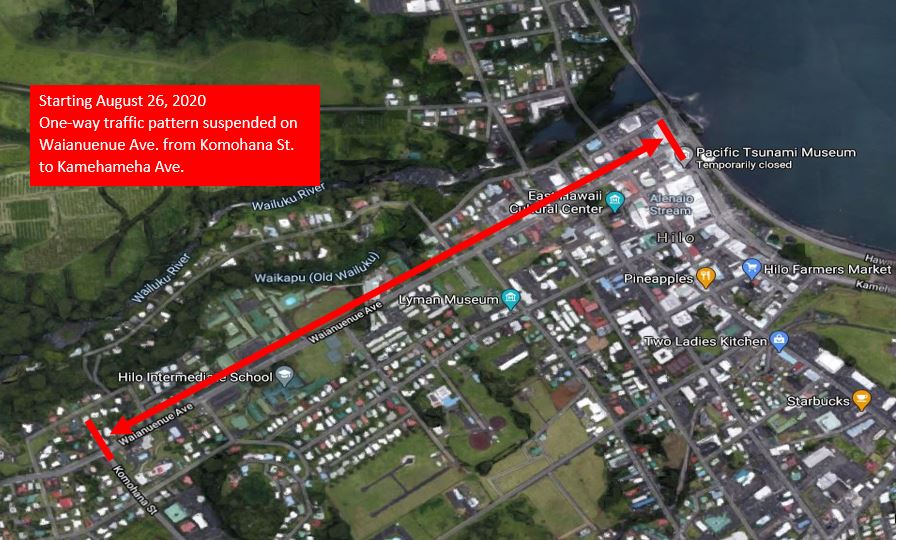 Waianuenue Ave map depicting one way traffic flow suspension