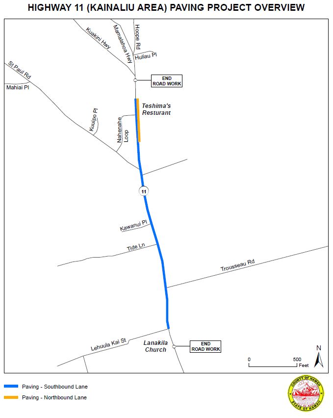 map of road paving in Honalo Nov. 4.